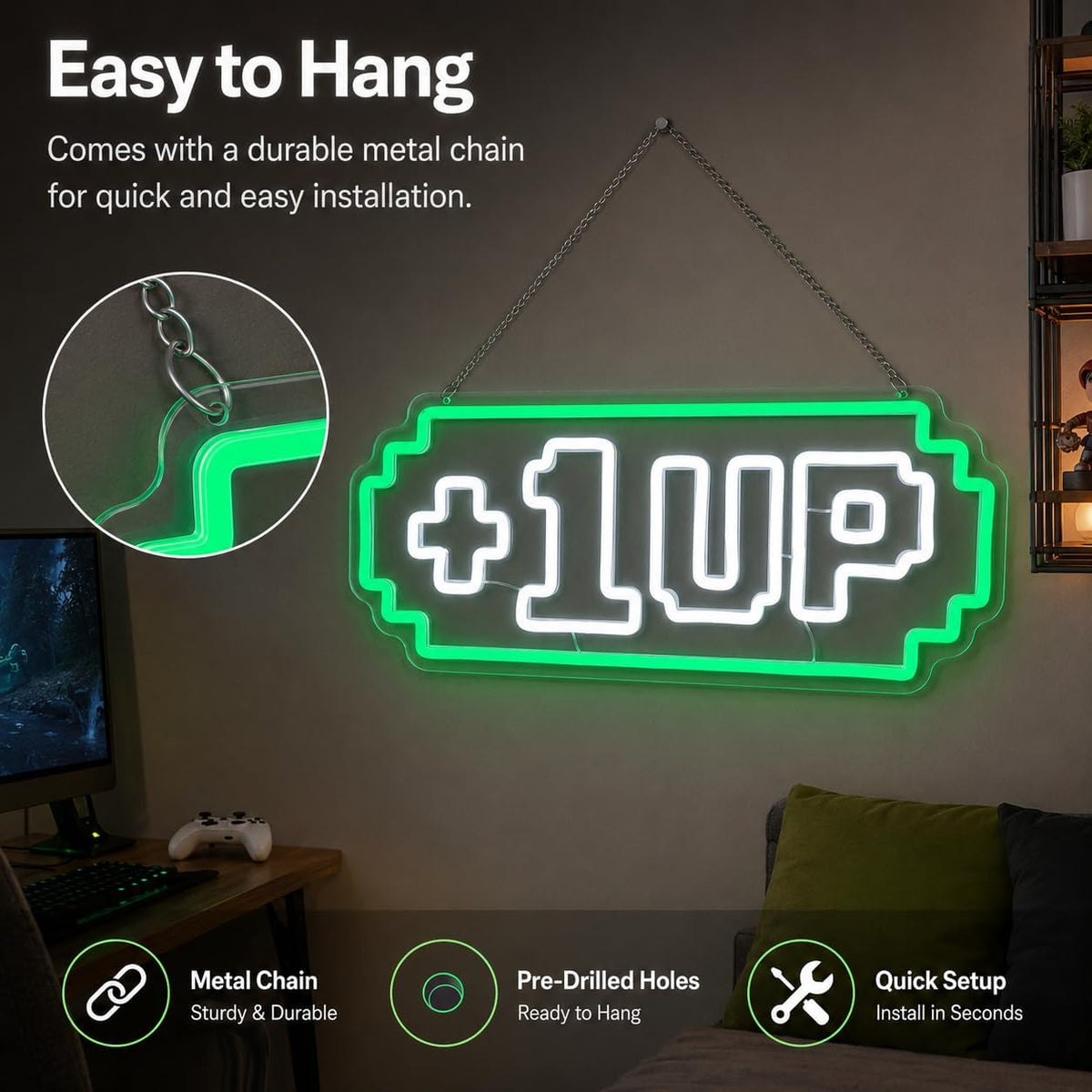 +1UP LED Neon Sign - Flex Gamingproduct_type