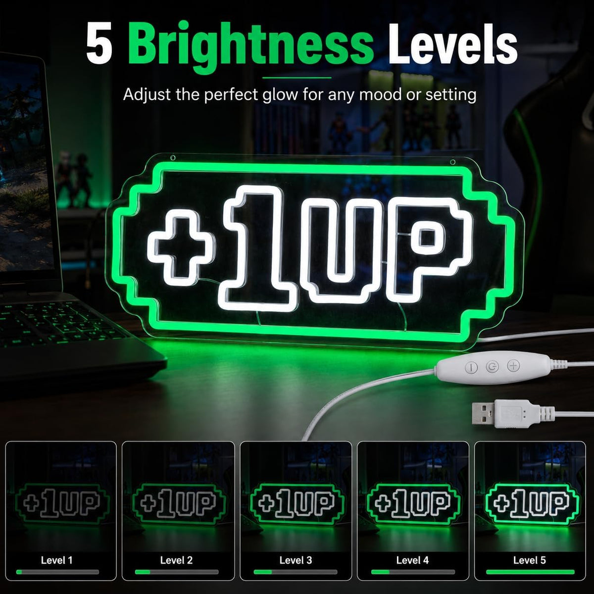 +1UP LED Neon Sign - Flex Gamingproduct_type