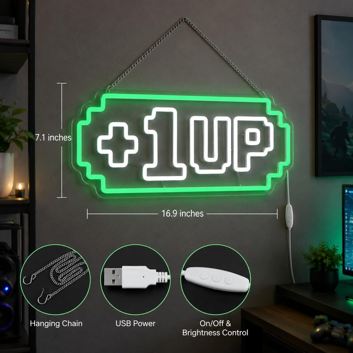 +1UP LED Neon Sign - Flex Gamingproduct_type