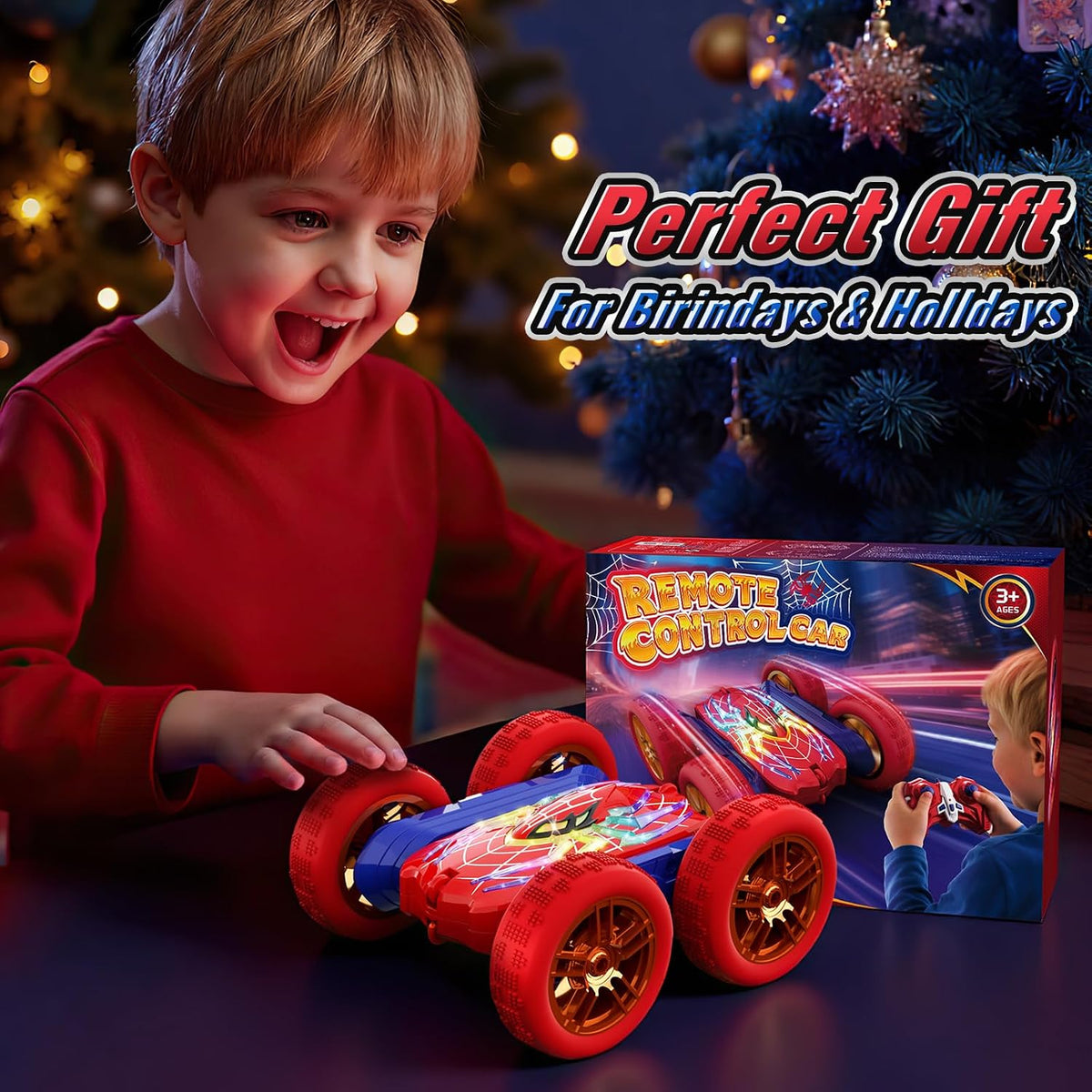 360° Flip RC Stunt Car with Glowing Hero Eyes & LED Lights – 4WD Double-Sided - Flex Gamingproduct_type