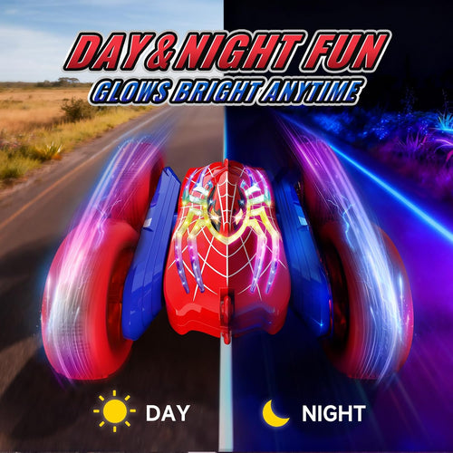 360° Flip RC Stunt Car with Glowing Hero Eyes & LED Lights – 4WD Double-Sided - Flex Gamingproduct_type