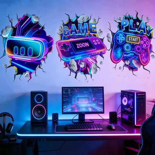 3D Gaming Room Wall Decals – Neon Gamer Stickers – 2 Designs - Flex Gamingproduct_type