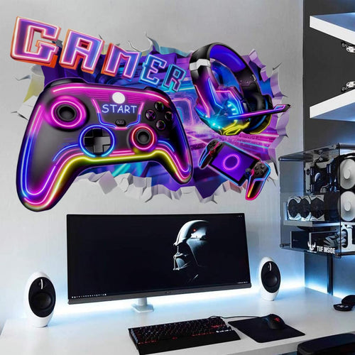 3D Gaming Room Wall Decals – Neon Gamer Stickers – 2 Designs - Flex Gamingproduct_type