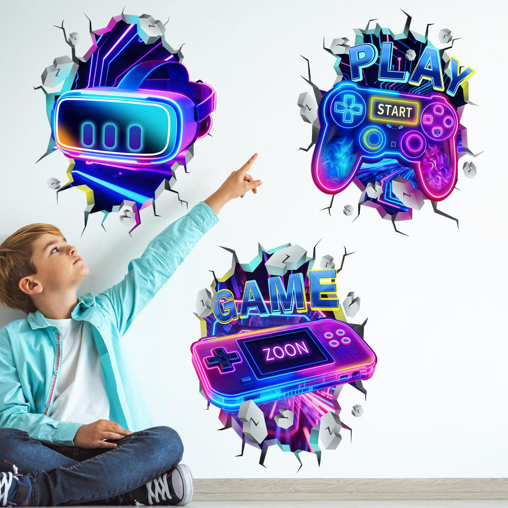 3D Gaming Room Wall Decals – Neon Gamer Stickers – 2 Designs - Flex Gamingproduct_type