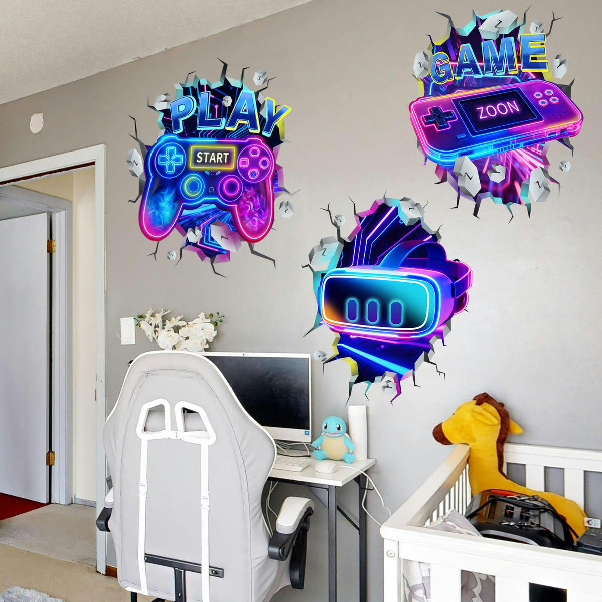 3D Gaming Room Wall Decals – Neon Gamer Stickers – 2 Designs - Flex Gamingproduct_type