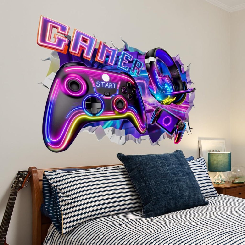 3D Gaming Room Wall Decals – Neon Gamer Stickers – 2 Designs - Flex Gamingproduct_type
