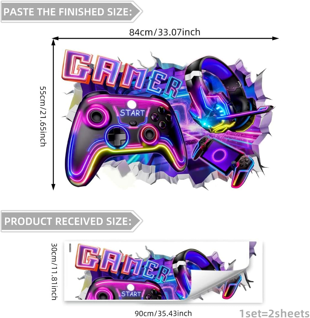 3D Gaming Room Wall Decals – Neon Gamer Stickers – 2 Designs - Flex Gamingproduct_type
