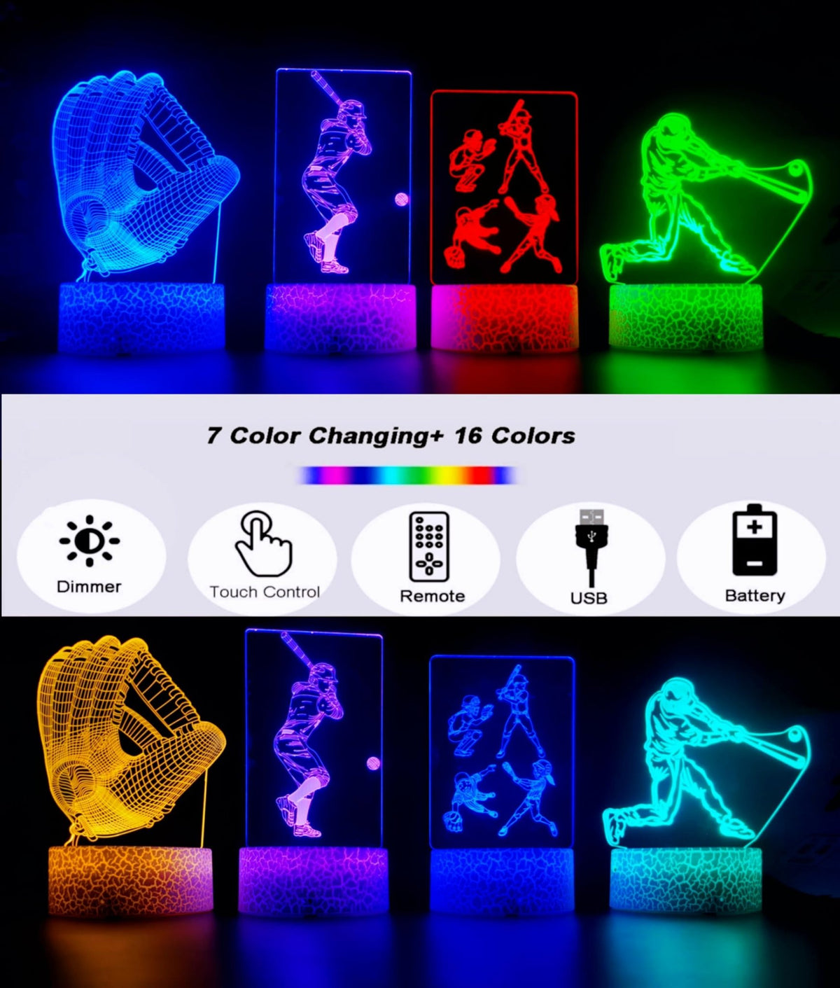 3D Illusion Night Light with Swappable Acrylic Panels – 6 Designs - Flex Gamingproduct_type