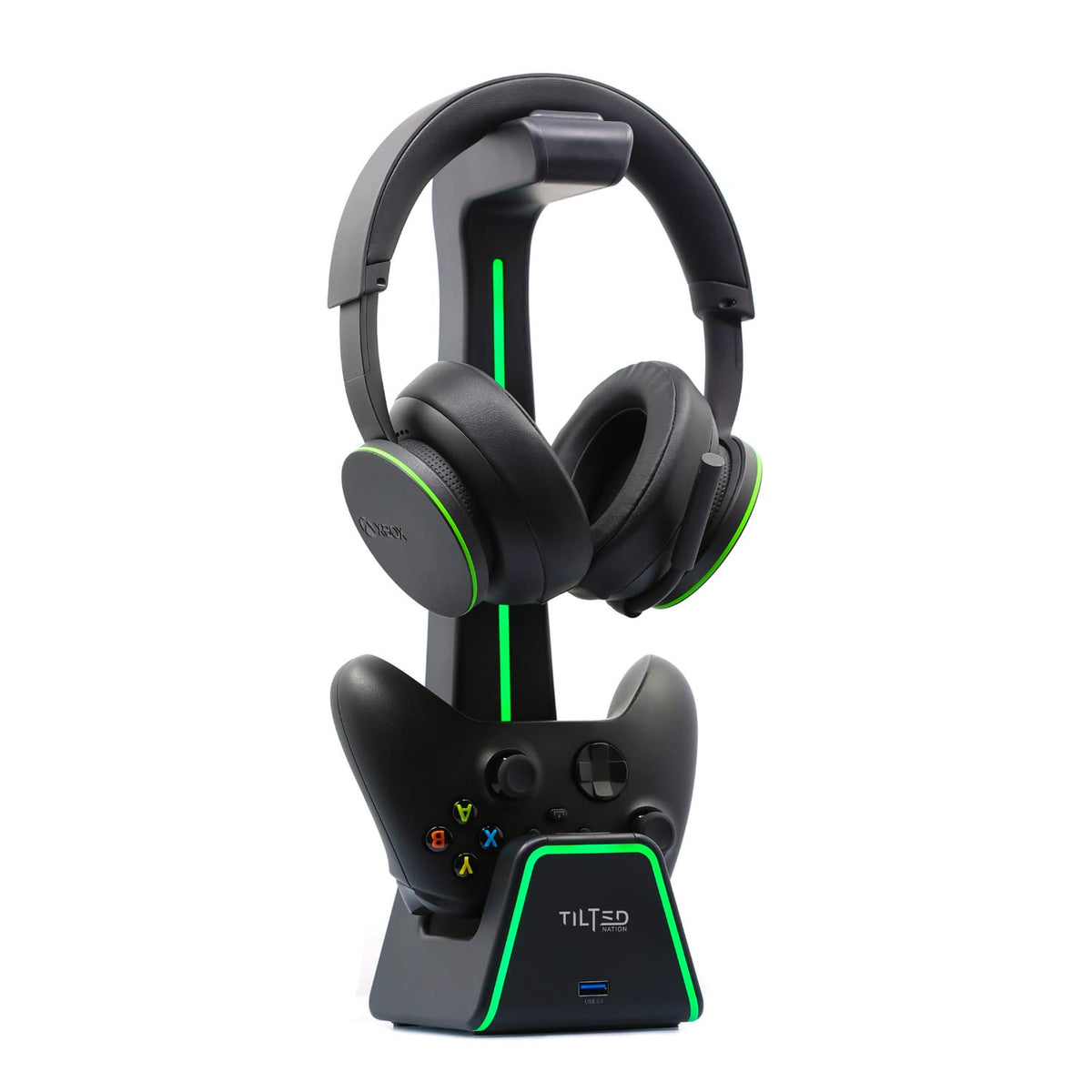 Tilted Nation 3 in 1 Gaming Headset and Controller Stand for PS5 and Xbox Series X Charging Station - Game Controller Holder and Headphone Stand for Desk with PlayStation and Xbox Magnetic Charger - Flex Gamingproduct_type