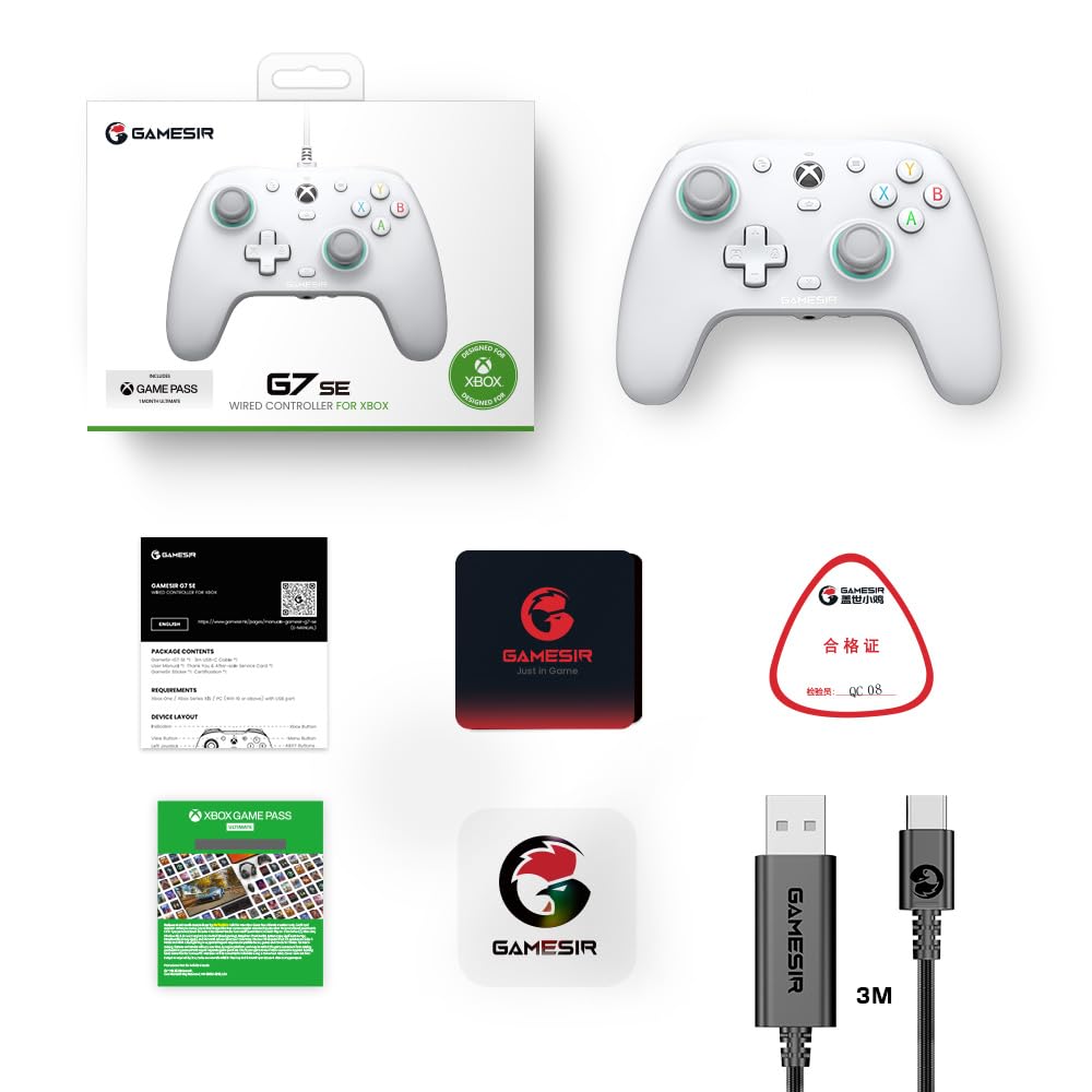 GameSir G7 SE Wired Controller for Xbox Series X|S, Xbox One & Windows 10/11, Plug and Play Gaming Gamepad with Hall Effect Joysticks/Hall Trigger, 3.5mm Audio Jack (White) - Flex Gamingproduct_type