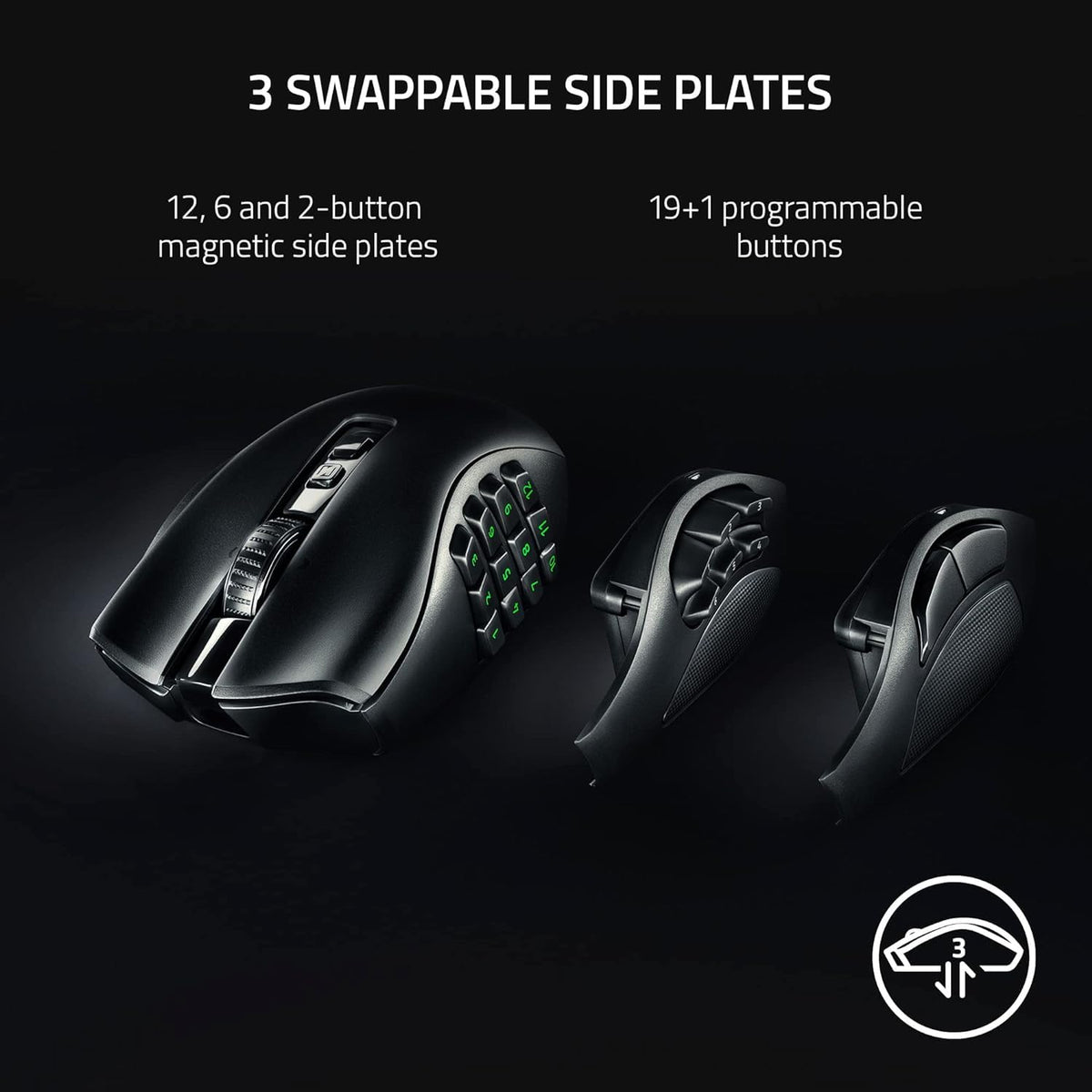 Razer Naga Trinity Gaming Mouse: 16,000 DPI Optical Sensor - Chroma RGB Lighting - Interchangeable Side Plate w/ 2, 7, 12 Button Configurations - Mechanical Switches - Flex Gamingproduct_type