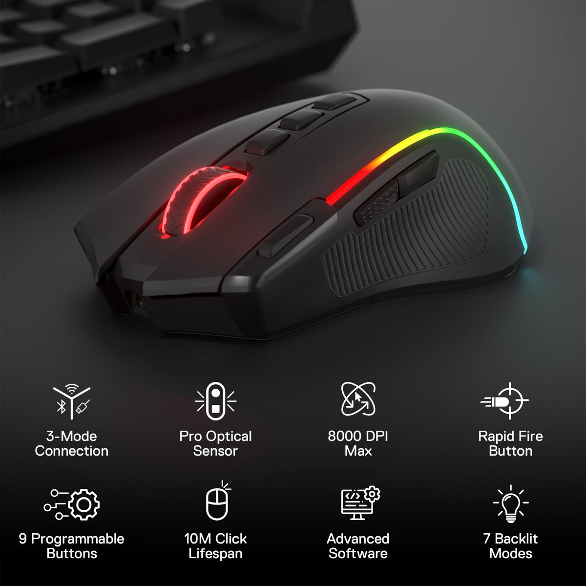 Redragon M612 Predator RGB Gaming Mouse, 8000 DPI Wired Optical Mouse with 11 Programmable Buttons & 5 Backlit Modes, Software Supports DIY Keybinds Rapid Fire Button - Flex Gamingproduct_type