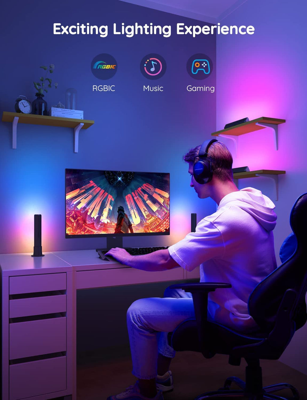 Govee Smart LED Light Bars, Work with Alexa and Google Assistant, RGBICWW WiFi TV Backlights with Scene and Music Modes for Gaming, PC, Living Room Decoration, Black - Flex Gamingproduct_type
