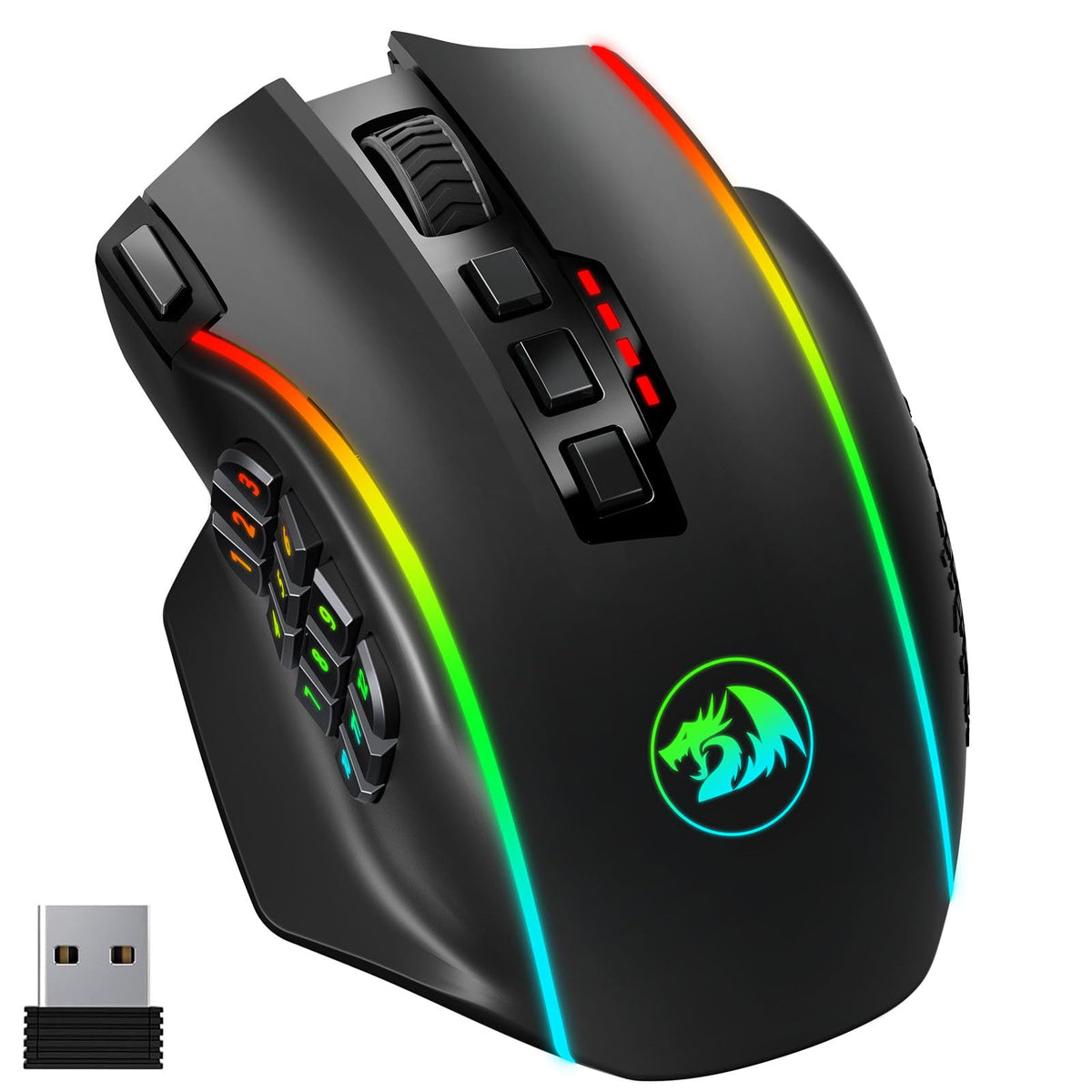 Redragon Gaming Mouse, MMO Mouse Gaming UP 12400 DPI, 19 Macro Programmable Buttons, RGB Mouse with 12 Side Buttons, 8 * 2.4g Weight Tuning for PC Laptop MOBA FPS, M901K, Black - Flex Gamingproduct_type