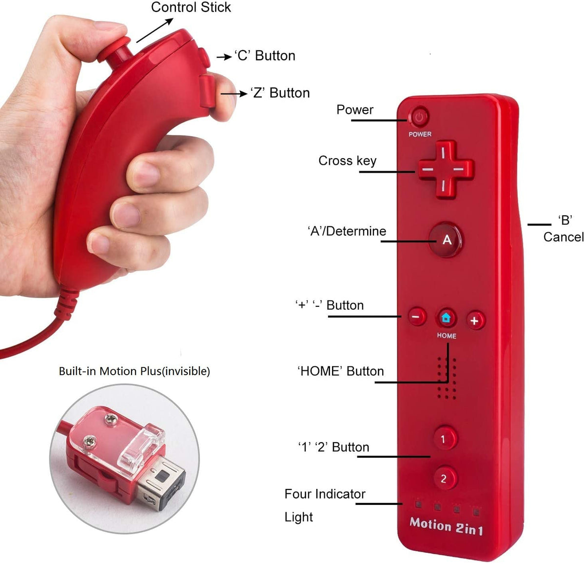 Motion Plus Wii Controllers 2Packs with Nunchucks, Wii Remote Controllers Compatible for wii and Wii U with Built in Motion Plus - Flex Gamingproduct_type