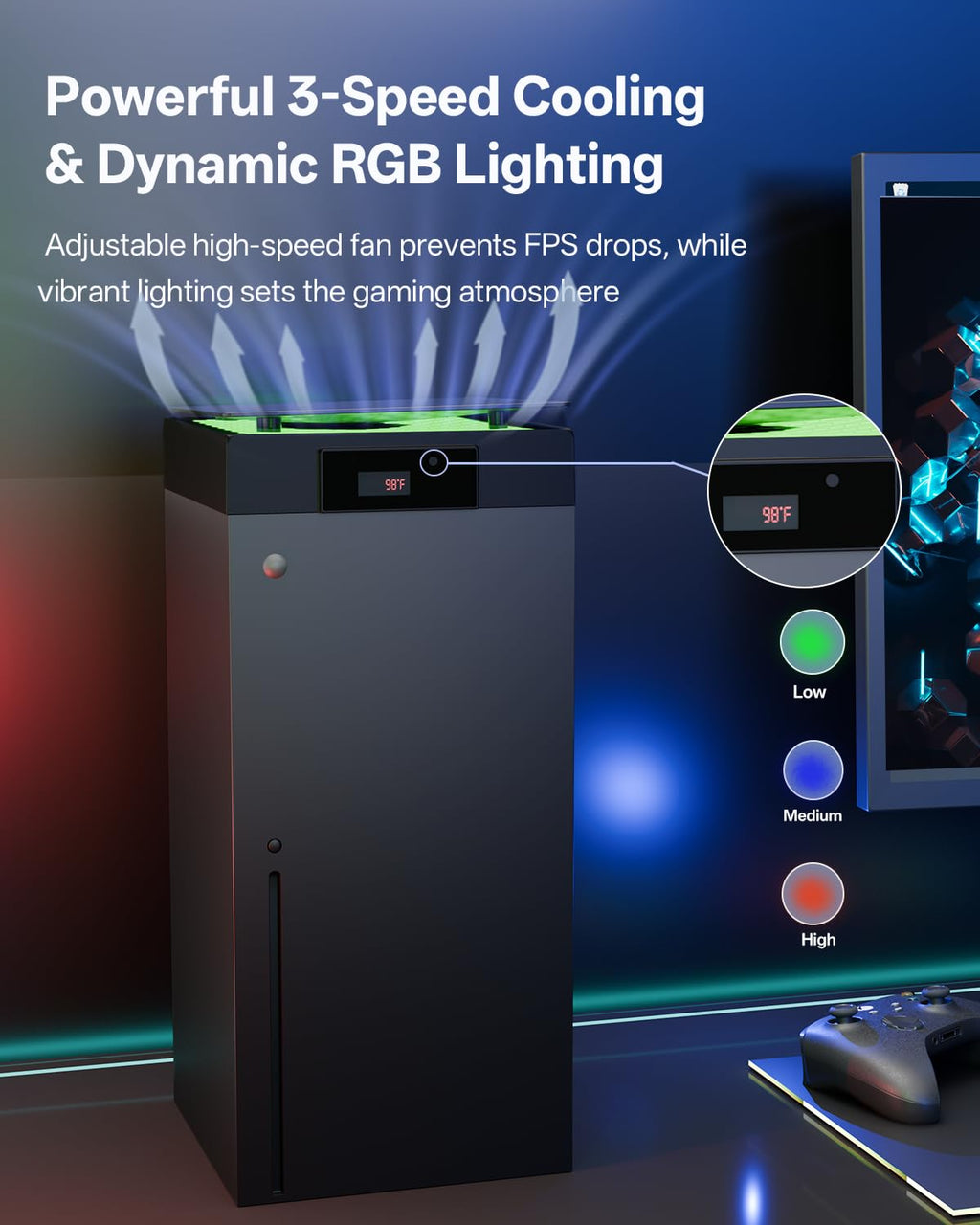 DEPGI Cooling Fan for Xbox Series x, Featuring Automatic Fan Speed Adjustment Based on Temperature, LED Display Screen, Low Noise, Easy Installation, 3 speeds, with RGB LED - Flex Gamingproduct_type