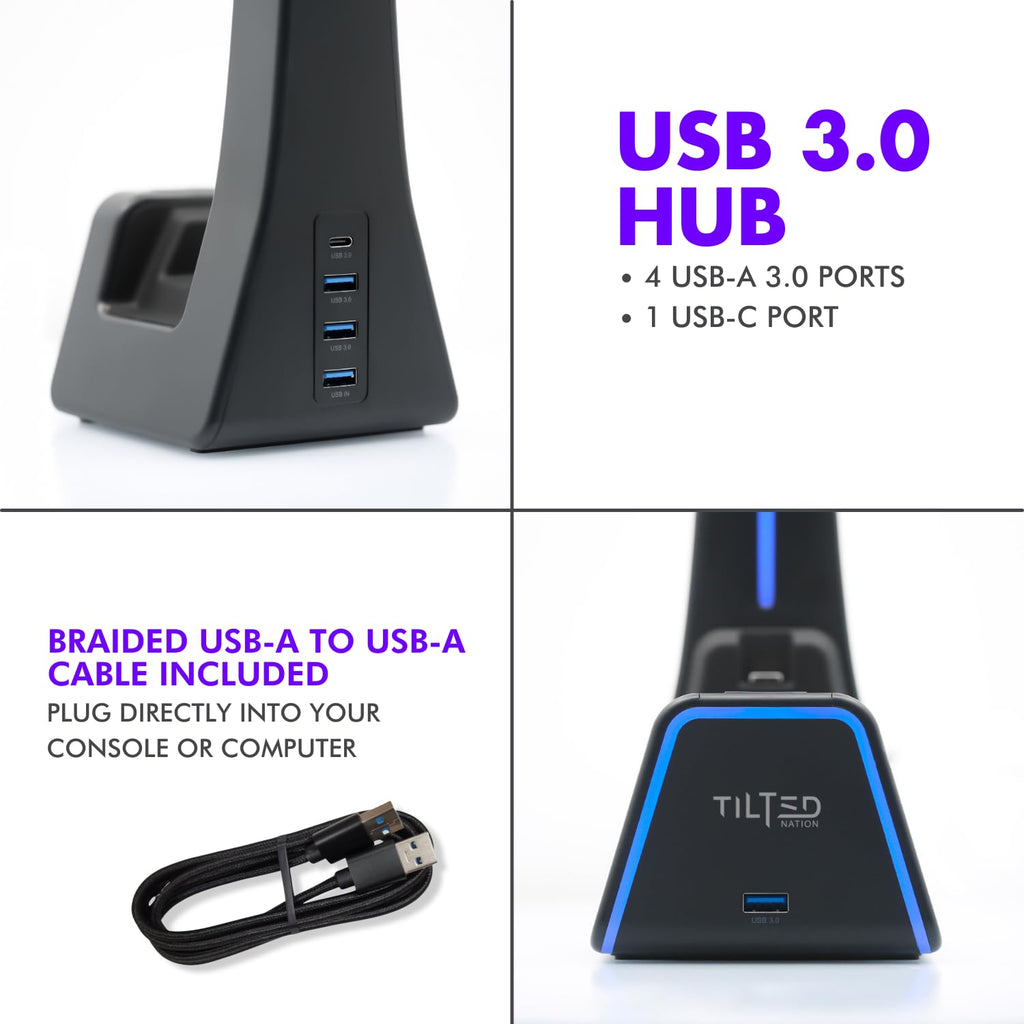 Tilted Nation 3 in 1 Gaming Headset and Controller Stand for PS5 and Xbox Series X Charging Station - Game Controller Holder and Headphone Stand for Desk with PlayStation and Xbox Magnetic Charger - Flex Gamingproduct_type