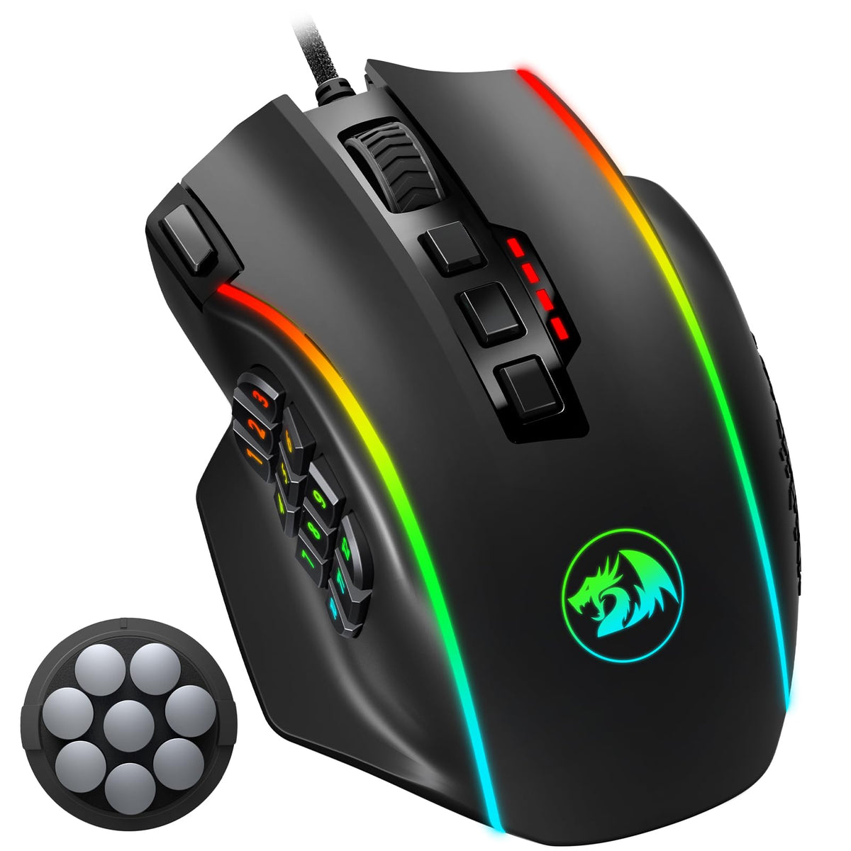 Redragon Gaming Mouse, MMO Mouse Gaming UP 12400 DPI, 19 Macro Programmable Buttons, RGB Mouse with 12 Side Buttons, 8 * 2.4g Weight Tuning for PC Laptop MOBA FPS, M901K, Black - Flex Gamingproduct_type