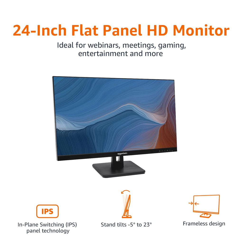 Amazon Basics 24-inch Full HD IPS Monitor, 75 Hz, 1080P, HDMI, Display Port and VGA Input, Adjustable Stand, VESA Compatible, Built-in Speakers for Office and Home, Black - Flex Gamingproduct_type