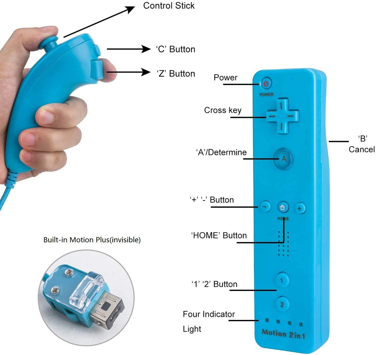 Motion Plus Wii Controllers 2Packs with Nunchucks, Wii Remote Controllers Compatible for wii and Wii U with Built in Motion Plus - Flex Gamingproduct_type