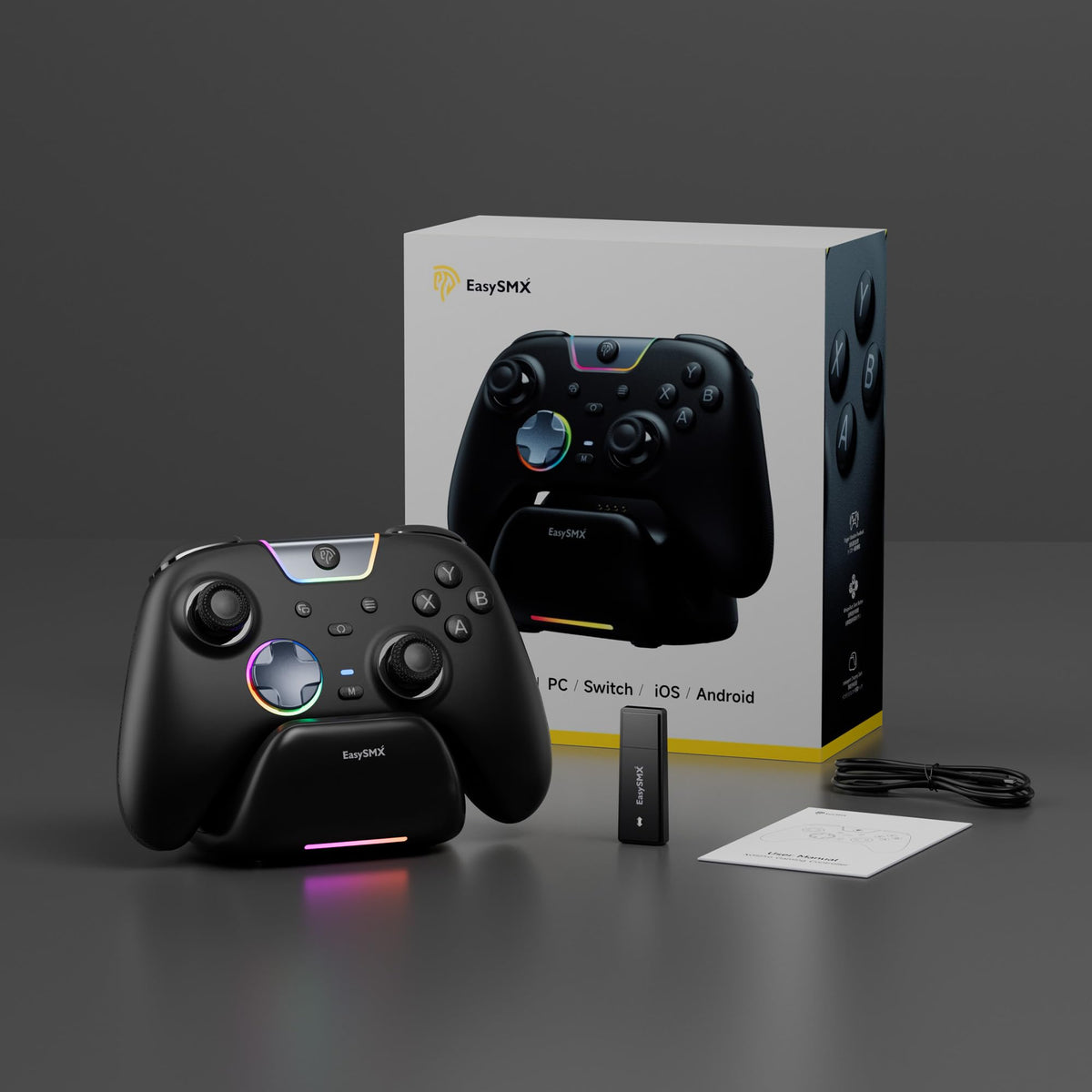 EasySMX X05Pro Wireless PC Gaming Controller with Smart Charging Dock – Full Quiet Buttons, Dual-Stage Linear Triggers, 8-Way D-Pad, Programmable Buttons, Hall Effect Joysticks, 1000mAh Long Battery Life, 1000Hz Polling Rate, Compatible with PC/Switch/And - Flex Gamingproduct_type