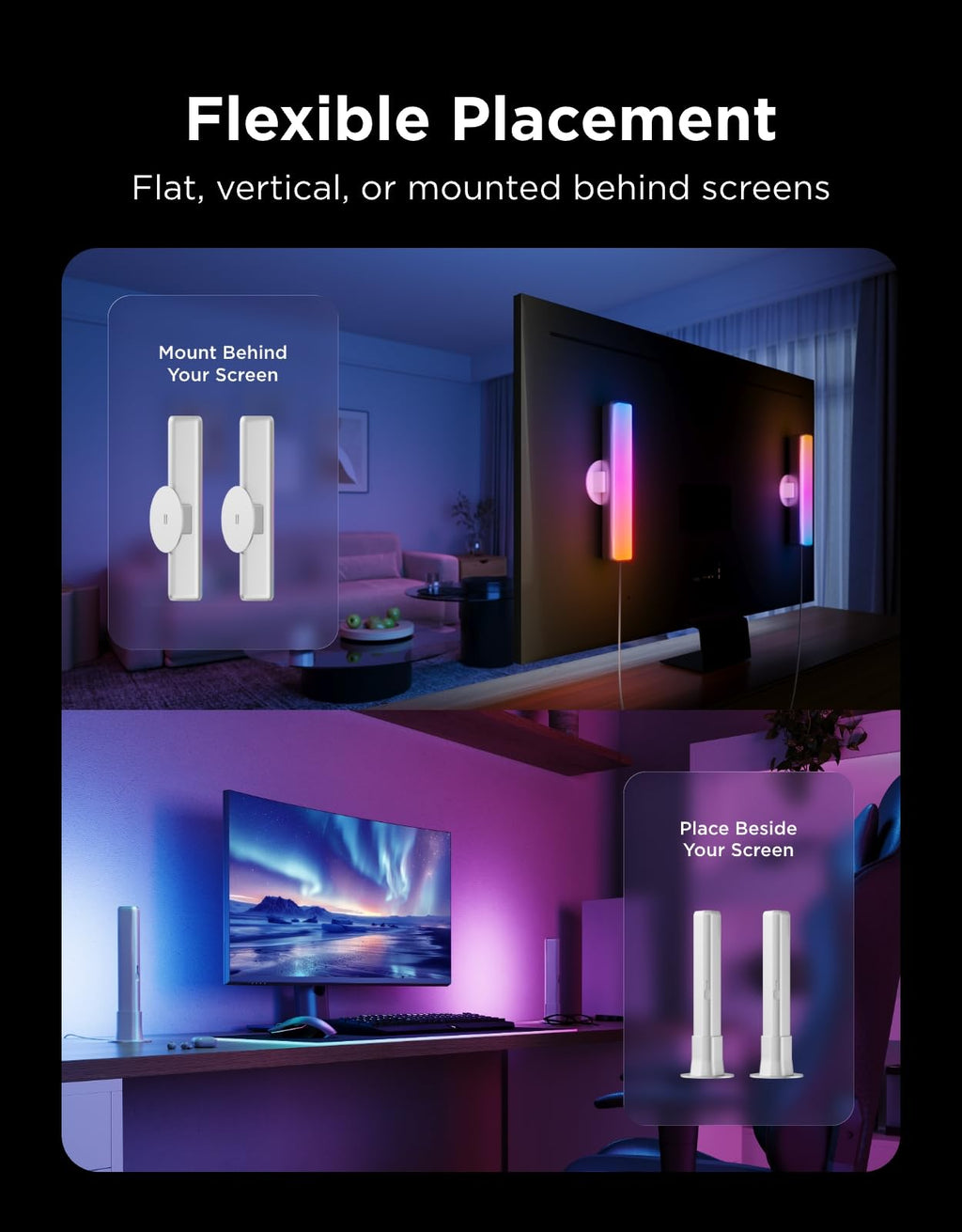 Govee Smart LED Light Bars, Work with Alexa and Google Assistant, RGBICWW WiFi TV Backlights with Scene and Music Modes for Gaming, PC, Living Room Decoration, Black - Flex Gamingproduct_type
