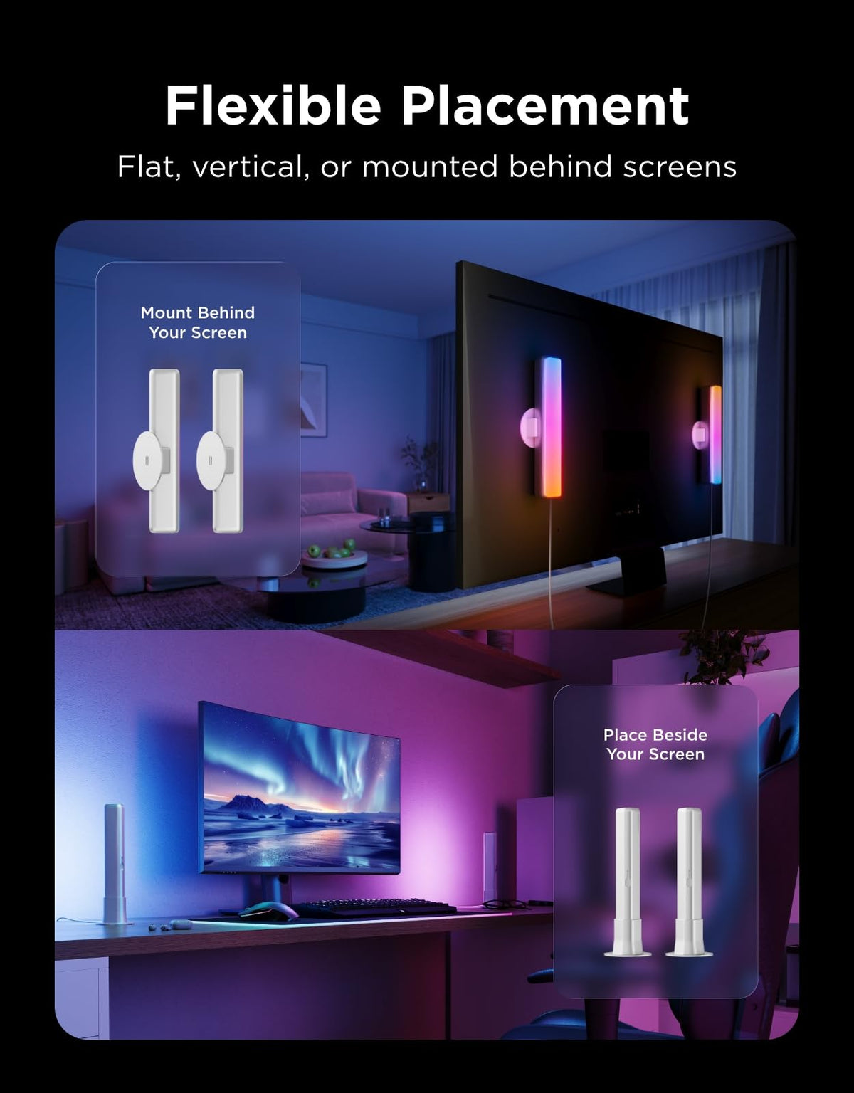 Govee Smart LED Light Bars, Work with Alexa and Google Assistant, RGBICWW WiFi TV Backlights with Scene and Music Modes for Gaming, PC, Living Room Decoration, Black - Flex Gamingproduct_type