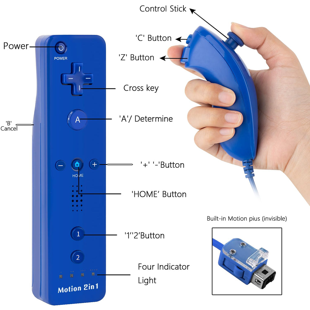DTianSir 2Pack Motion Plus Wii Remote Controllers with Nunchucks,Wii Remote Controllers with Built in Motion Plus Compatible for Wii U Consoles(Pink&Blue) - Flex Gamingproduct_type