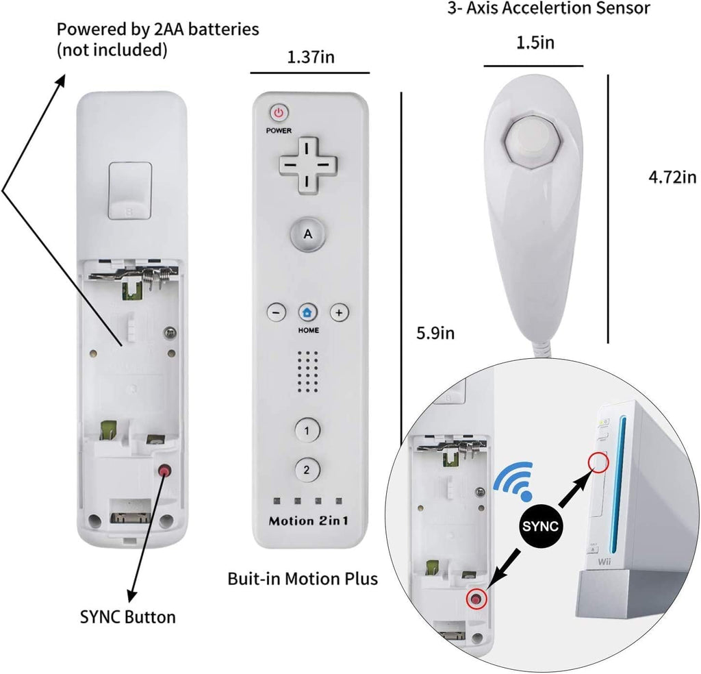 Motion Plus Wii Controllers 2Packs with Nunchucks, Wii Remote Controllers Compatible for wii and Wii U with Built in Motion Plus - Flex Gamingproduct_type