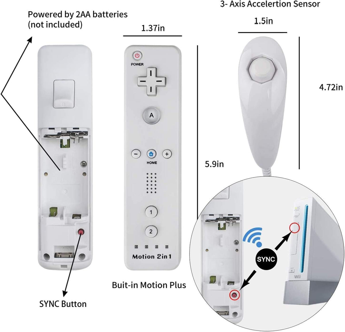Motion Plus Wii Controllers 2Packs with Nunchucks, Wii Remote Controllers Compatible for wii and Wii U with Built in Motion Plus - Flex Gamingproduct_type