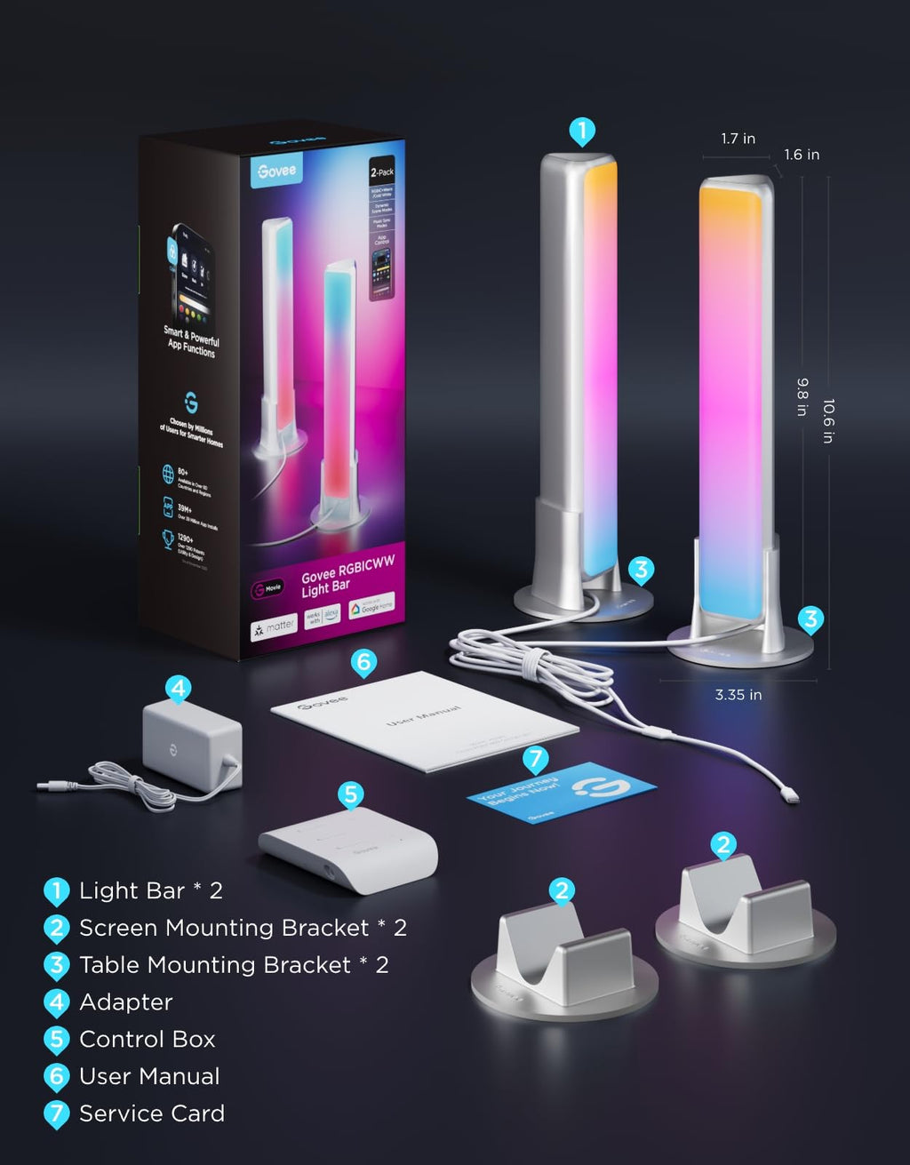 Govee Smart LED Light Bars, Work with Alexa and Google Assistant, RGBICWW WiFi TV Backlights with Scene and Music Modes for Gaming, PC, Living Room Decoration, Black - Flex Gamingproduct_type