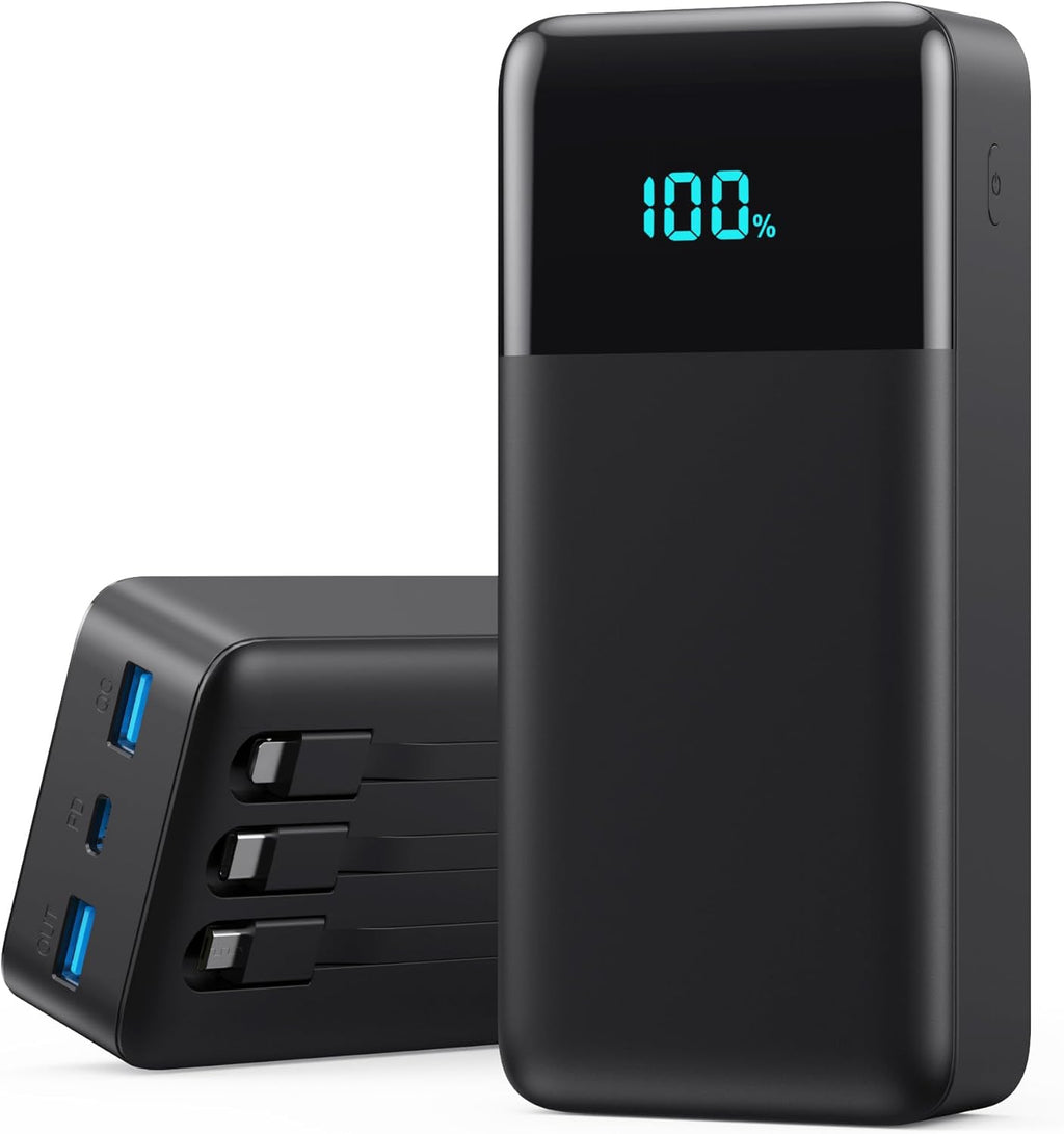 Pxwaxpy 25W Portable Power Bank with 3 Built-In Cables – 6 Options
