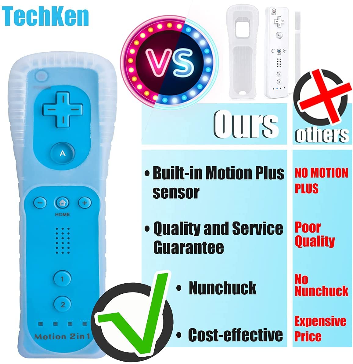 Motion Plus Wii Controllers 2Packs with Nunchucks, Wii Remote Controllers Compatible for wii and Wii U with Built in Motion Plus - Flex Gamingproduct_type