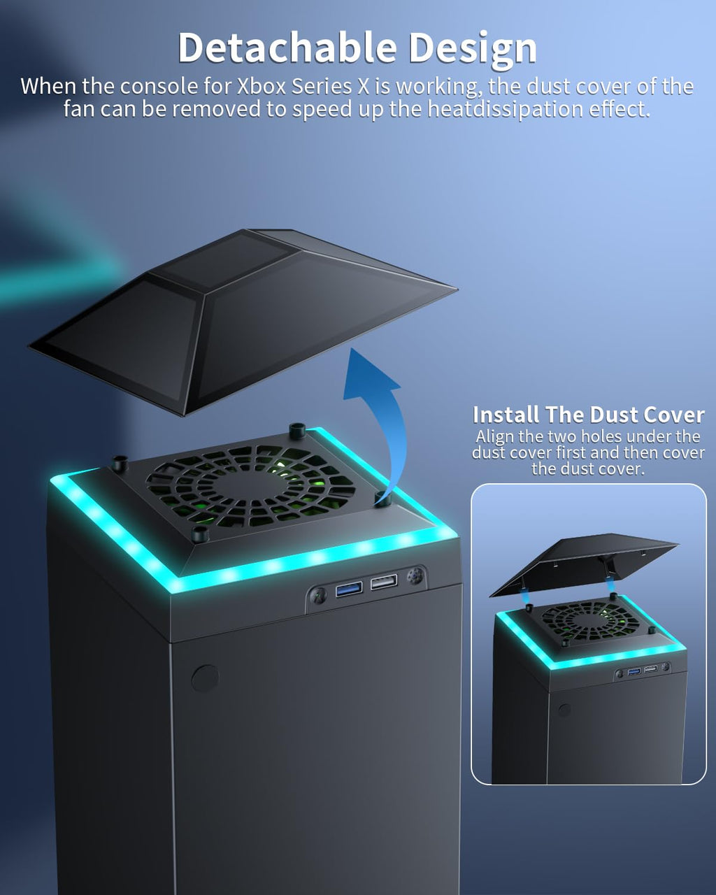 MENEEA Cooling Fan Dust Proof for Xbox Series X Console with Colorful Light Strip,Dust Cover Filter,Rubber Dust Plugs,Low Noise Top Fan with 3 Gears,Cooler&Light Independent Touch Switch, 2 USB Port - Flex Gamingproduct_type