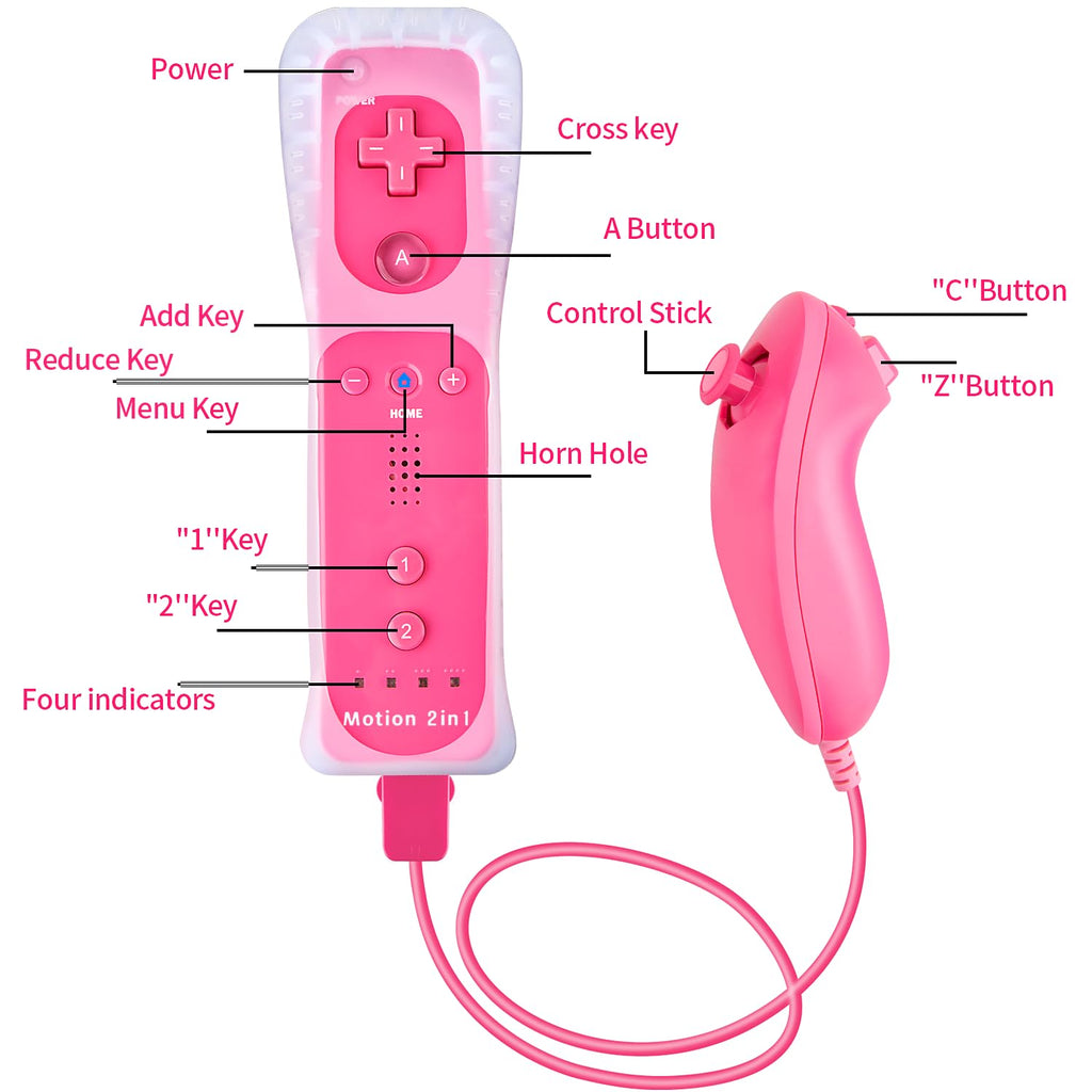 DTianSir 2Pack Motion Plus Wii Remote Controllers with Nunchucks,Wii Remote Controllers with Built in Motion Plus Compatible for Wii U Consoles(Pink&Blue) - Flex Gamingproduct_type