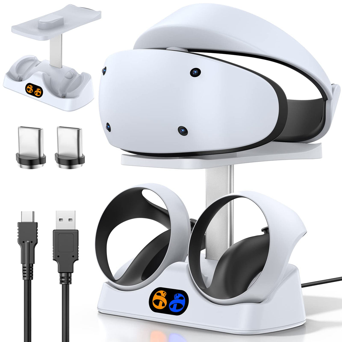 Controller Charging Dock for PS5 VR2, PSVR 2 Charging Station with VR Headset Holder Display Stand, PS VR2 Controller Charger for PSVR2 Accessories with Led Indicator, 2 Magnetic Clasp & Type-C Cable - Flex Gamingproduct_type