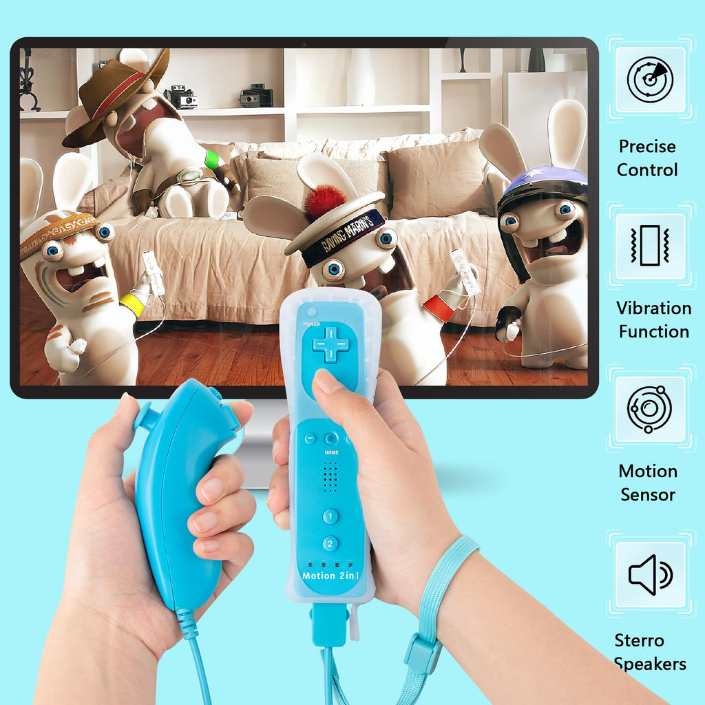 DTianSir 2Pack Motion Plus Wii Remote Controllers with Nunchucks,Wii Remote Controllers with Built in Motion Plus Compatible for Wii U Consoles(Pink&Blue) - Flex Gamingproduct_type