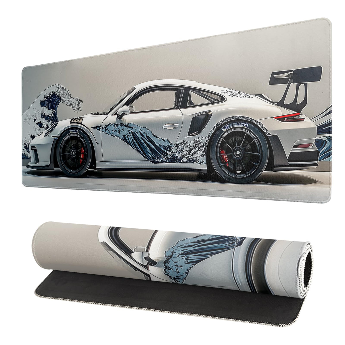 White Ukiyo-e Style Sports Car Large Gaming Mouse Pad Desktop Mat 31.5x11.8 Inch - Non-Slip Rubber Base - for Gamers - Perfect for Gamers & PC Enthusiasts - Flex Gamingproduct_type