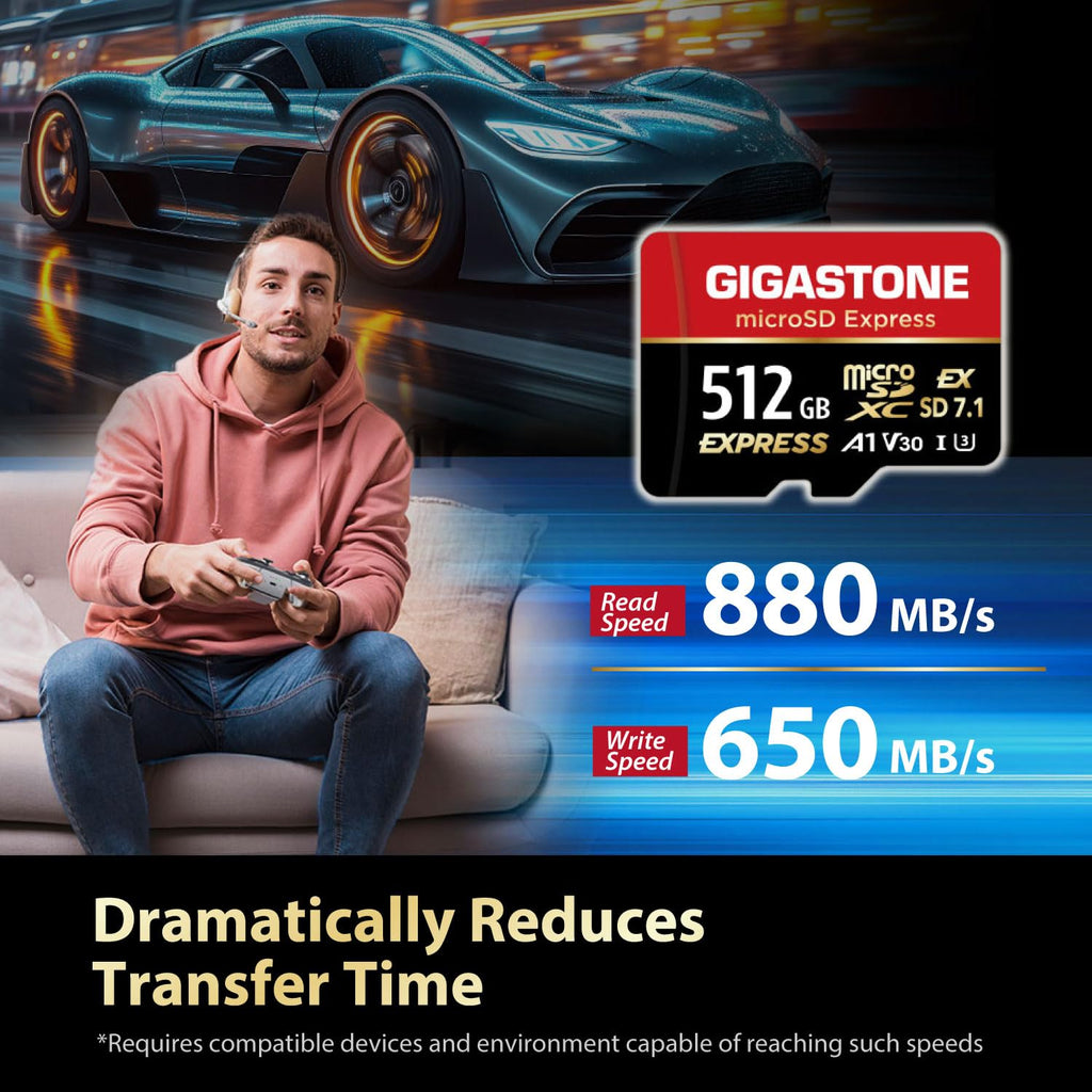 【Designed for Switch 2】 GIGASTONE 512GB microSD Express R/W 880/650MB/s SDXC Memory Card SD 2.0 3.0 5.0 7.1 UHS-I UHS-II, Action Camera Drone, V30 U3, SD Adapter 【5-Years Data Recovery】 - Flex Gamingproduct_type