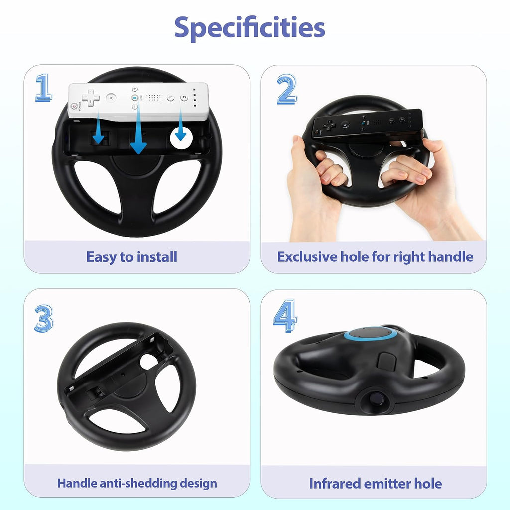 DTianSir 4Pcs Mario Kart Steering Wheels and Zapper Light Gun Compatible with Nintendo Wii/Wii U Remote Controller(Black) [Video Game] - Flex Gamingproduct_type
