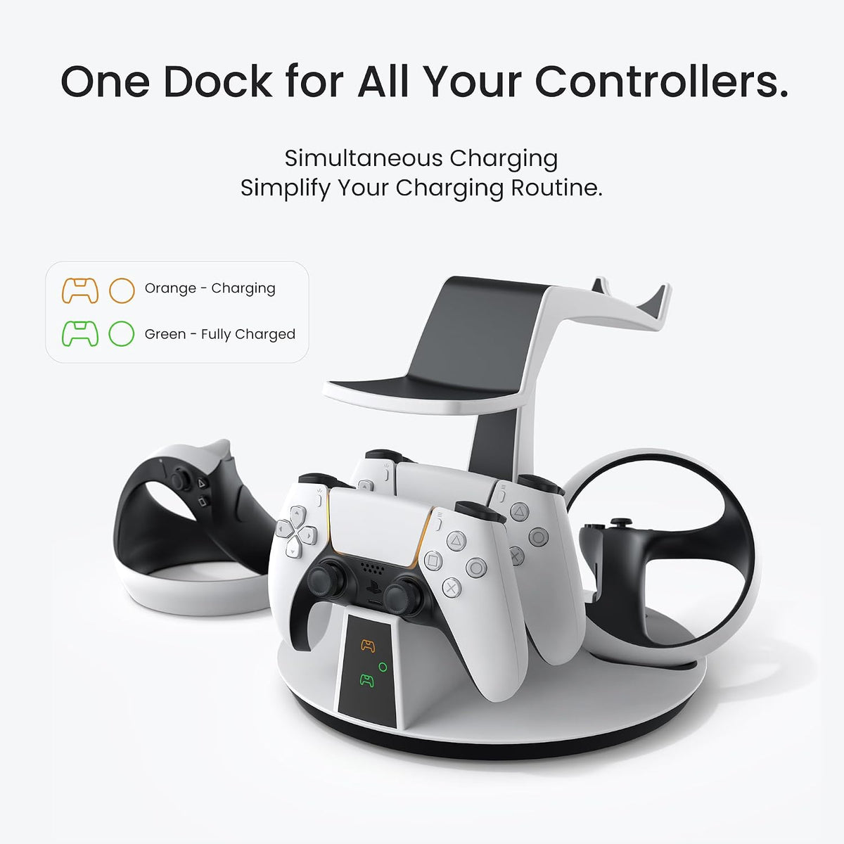 KIWI design D2 3-in-1 Controller Charging Station for PSVR2 and PS5 with VR Display Stand and LED-Charging Indicator - Flex Gamingproduct_type