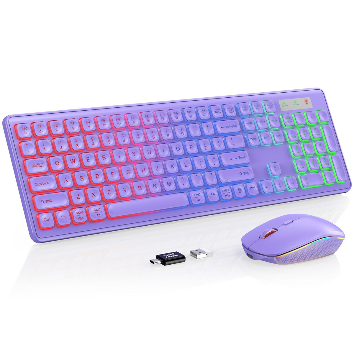 Wireless Keyboard and Mouse Combo, RGB Backlit, Rechargeable & Light Up Letters, Full-Size, Soft Typing, Sleep Mode, 2.4GHz Quiet Keyboard Set for Mac, Windows, Laptop, PC, Trueque KM42Pro (Black) - Flex Gamingproduct_type