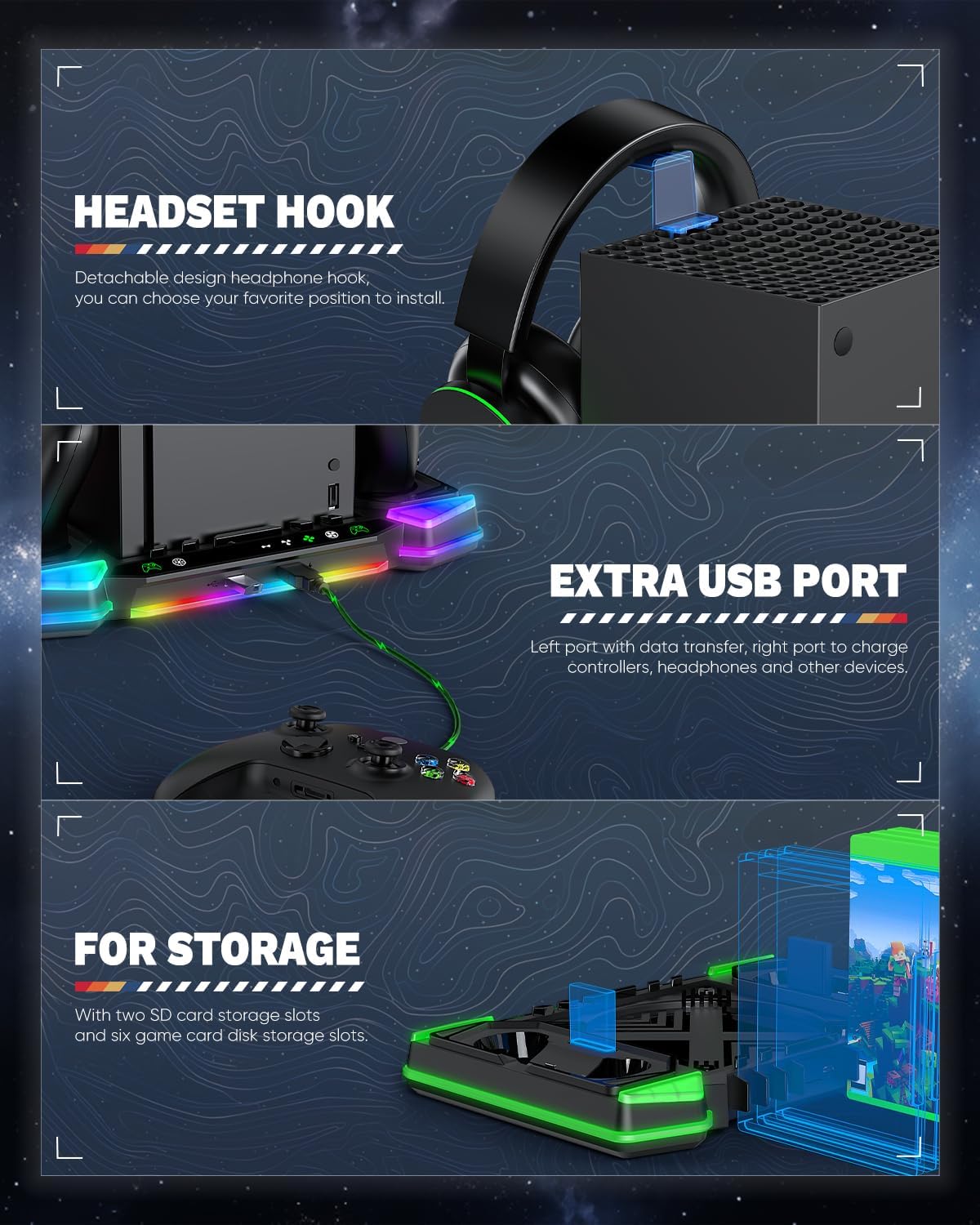 MENEEA Upgraded Charger-Stand Cooling-Fan for Xbox Series X, Dual Wireless Charger Dock Cooler System for Xbox Controller& Console,Accessories with 11 RGB Light Modes,2x1400mAh Rechargeable Batteries - Flex Gamingproduct_type