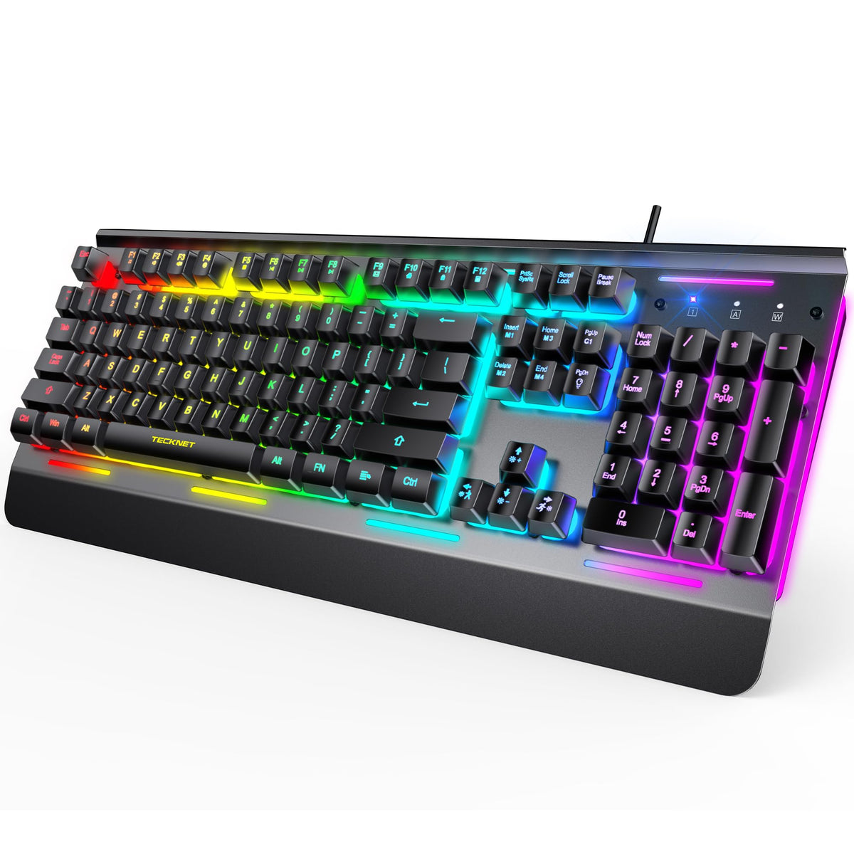 TECKNET Wired Gaming Keyboard, USB Wired Computer Keyboard, 15-Zone RGB Illumination, IP32 Water Resistance, 25 Anti-ghosting Keys, All-Metal Panel (Whisper Quiet Design) - Flex Gamingproduct_type