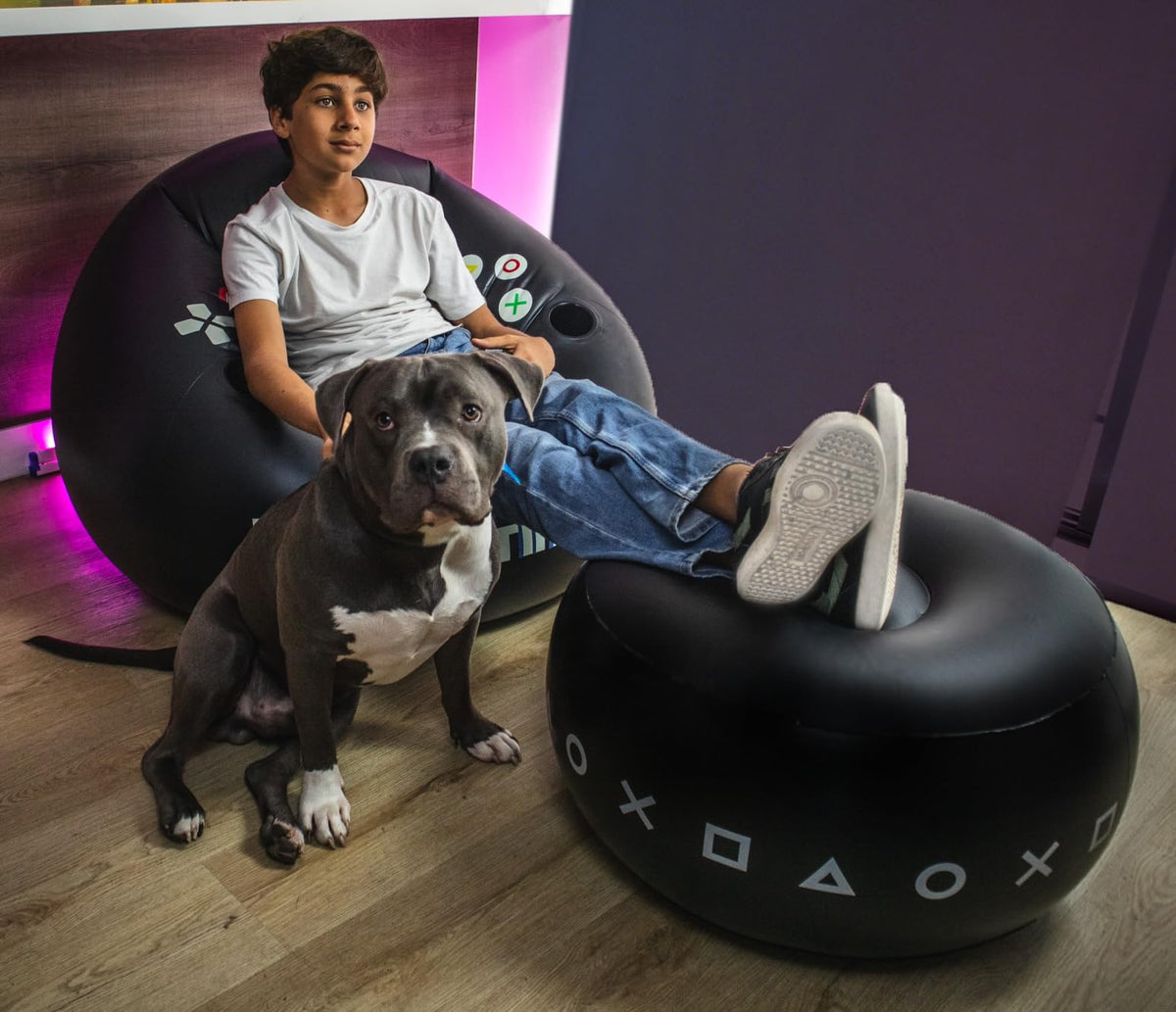 Inflatable Gaming Chair for Kids & Teens with Cup Holders and Side Pocket - This Air Gaming Bean Bag Chairs for kids is The Perfect Furniture for Gamer Room Decor - Perfect Gaming Stuff for boys 4-12 - Flex Gamingproduct_type