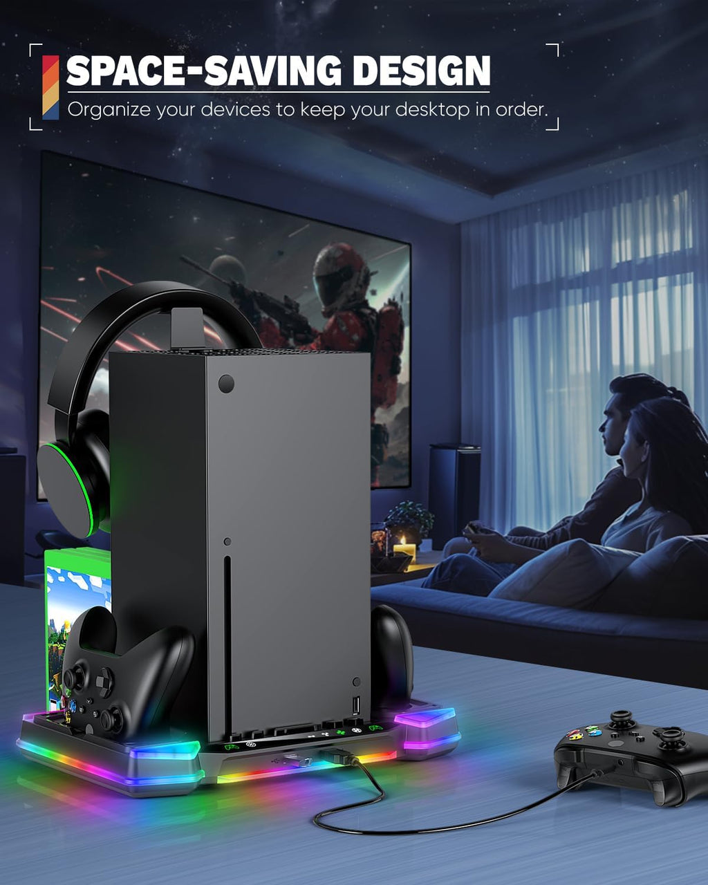 MENEEA Upgraded Charger-Stand Cooling-Fan for Xbox Series X, Dual Wireless Charger Dock Cooler System for Xbox Controller& Console,Accessories with 11 RGB Light Modes,2x1400mAh Rechargeable Batteries - Flex Gamingproduct_type