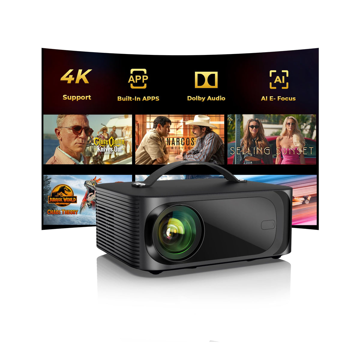 Outdoor-Projector-4K with WiFi and Bluetooth: [3000 Brightness/50W DoIby/Built-in APPs] Portable-Projector Smart OS 2.0&AI Auto Focus, ONOAYO Movie Proyector Compatible with Netflix/YouTube/PrimeVideo - Flex Gamingproduct_type