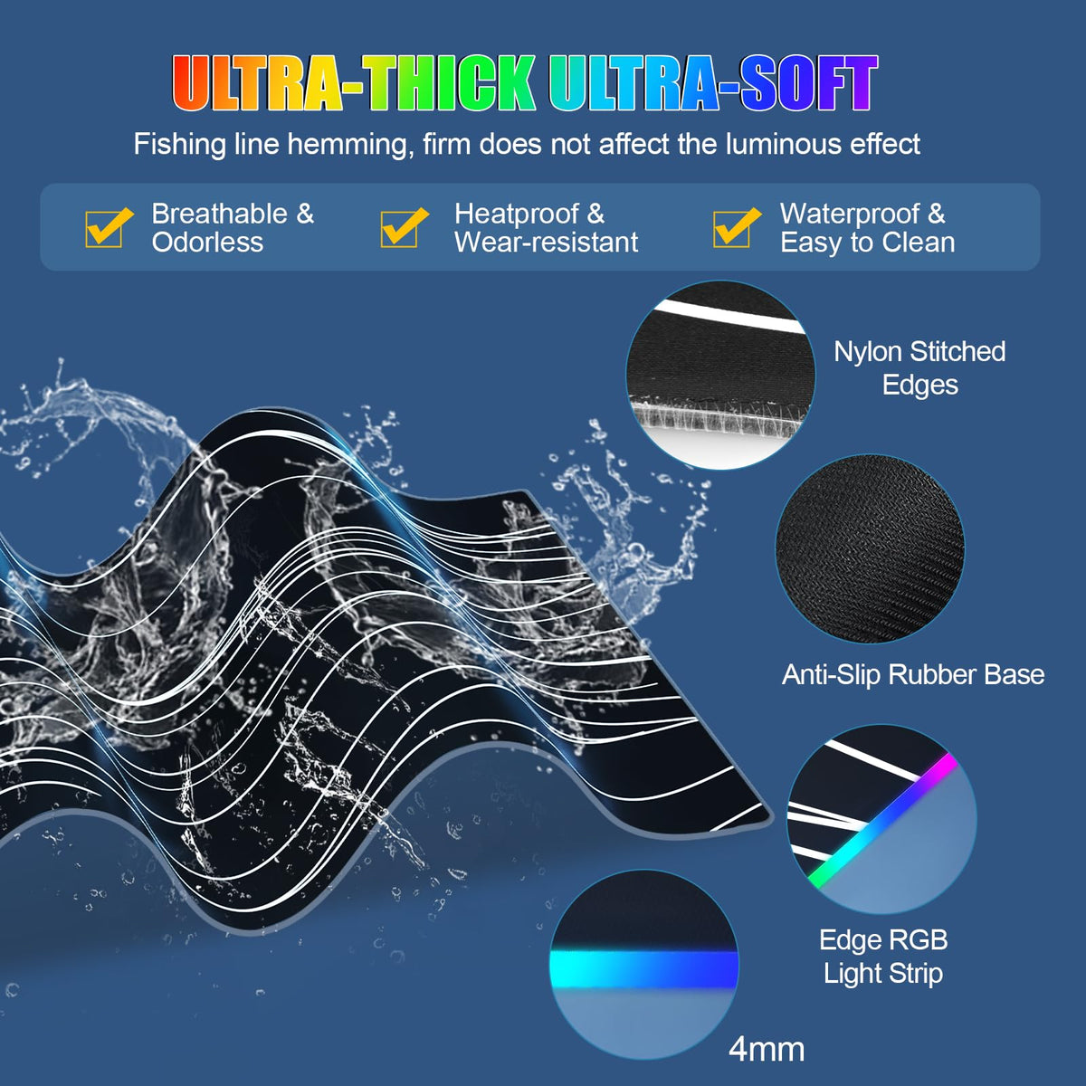 XXL Mouse Pad with Phone Holder - Black, RGB Desk Mat with 15W Fast Charging, LED Gaming Mousepad with 11 Light Colors, Waterproof Non-Slip Pad for Office & Home (Wave) - Flex Gamingproduct_type