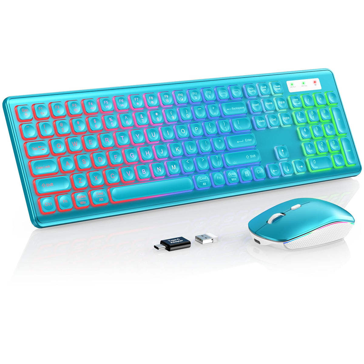 Wireless Keyboard and Mouse Combo, RGB Backlit, Rechargeable & Light Up Letters, Full-Size, Soft Typing, Sleep Mode, 2.4GHz Quiet Keyboard Set for Mac, Windows, Laptop, PC, Trueque KM42Pro (Black) - Flex Gamingproduct_type