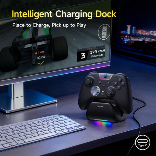 EasySMX X05Pro Wireless PC Gaming Controller with Smart Charging Dock – Full Quiet Buttons, Dual-Stage Linear Triggers, 8-Way D-Pad, Programmable Buttons, Hall Effect Joysticks, 1000mAh Long Battery Life, 1000Hz Polling Rate, Compatible with PC/Switch/And - Flex Gamingproduct_type
